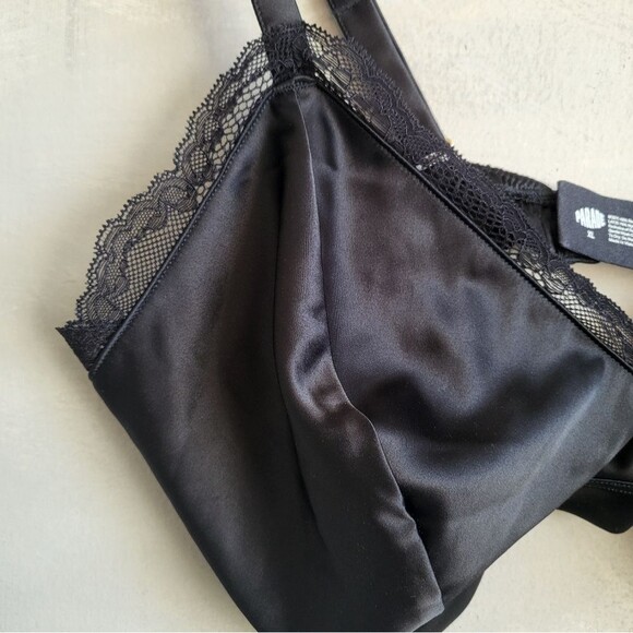 Black Satin Like Bralette Parade Lace Trim Sz XL - Picture 3 of 7